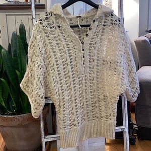 FREE PEOPLE pull over crocheted sweater hoodie M